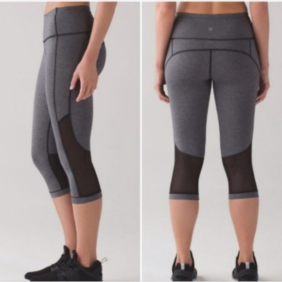 lululemon athletica Pants - Lululemon Gear Up Crop Leggings Heathered Black Gray Size 6